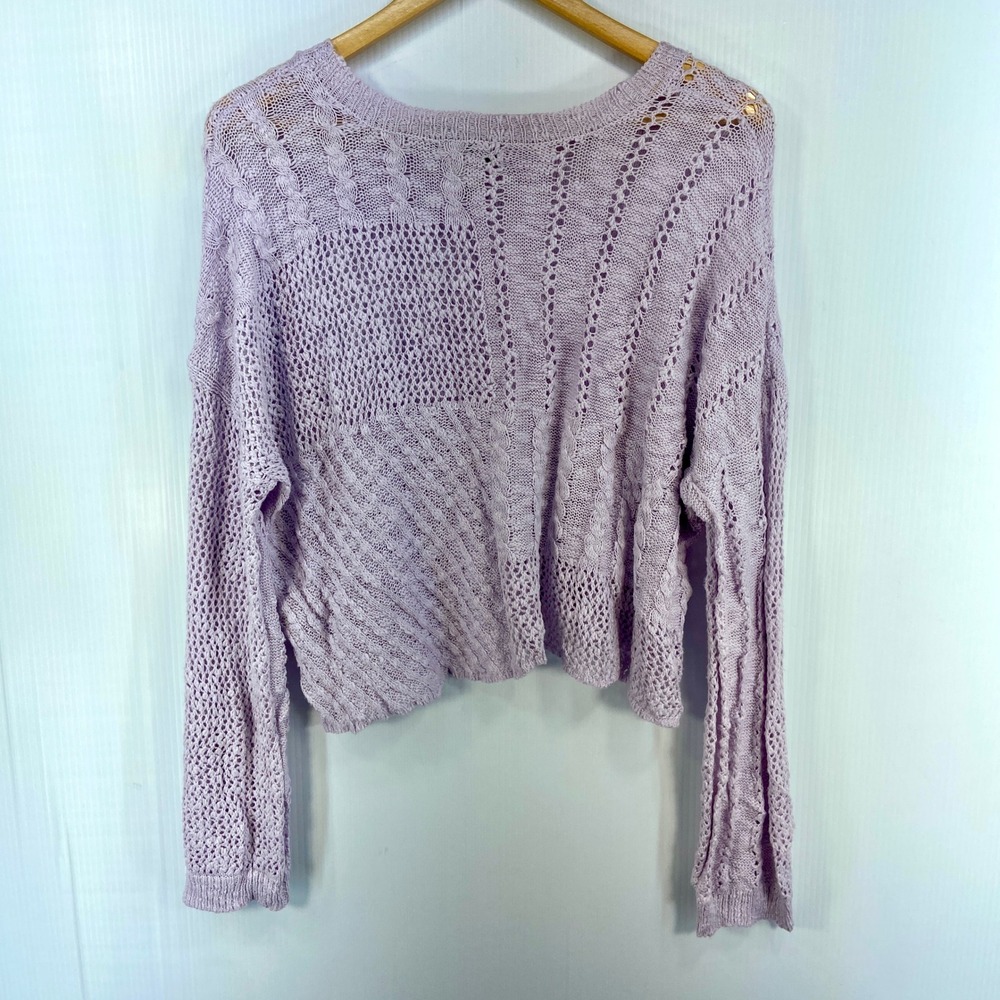 Sincerely Jules Lilac‎ Long Sleeve Open Knit Crew Neck Sweater Womens Medium - Picture 6 of 7
